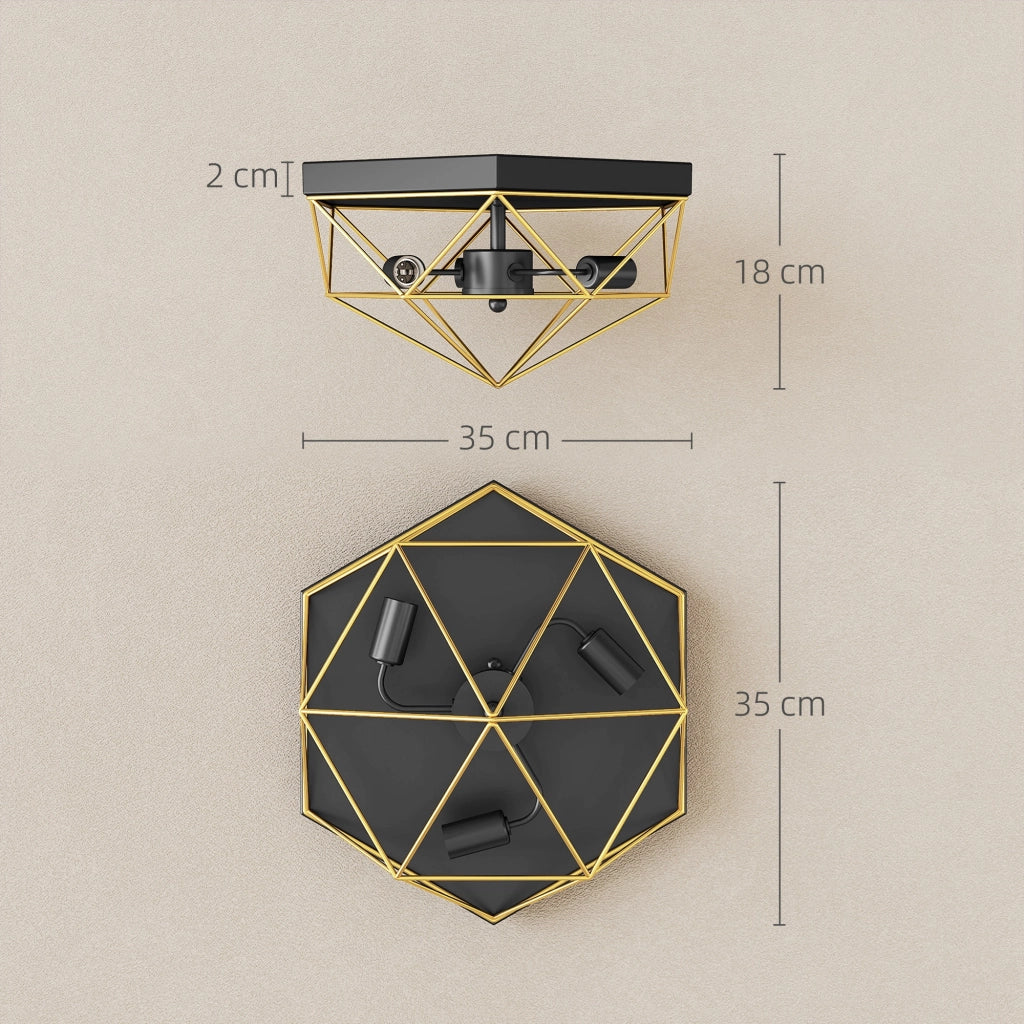 Lampada da Soffitto Industriale Geometrica a 3 Luci ¨C Minimal ¨C Nero e Oro