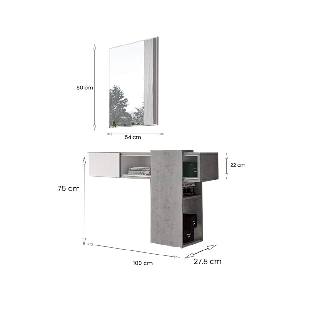 Limbadi, Mobile da Ingresso Specchio Incluso, 100x31x75h cm Grigio Cemento