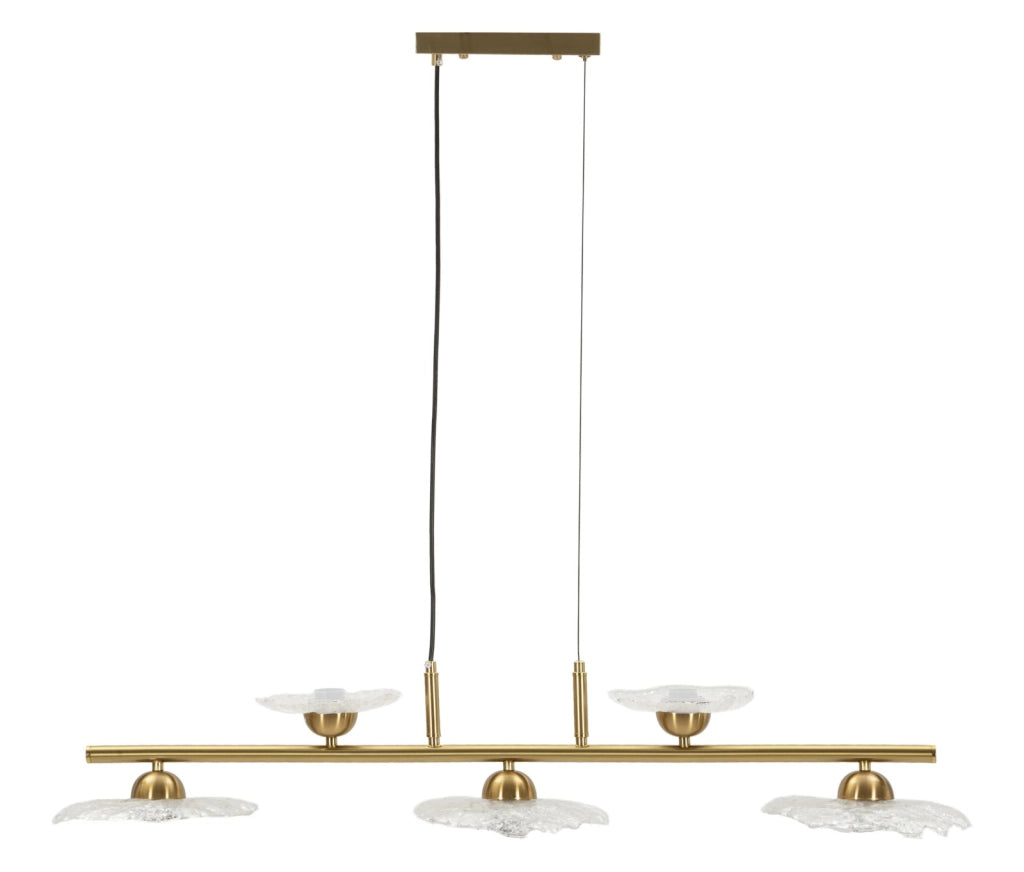 Lampadario Emily 5 Luci Glam - Struttura Oro e Vetri Trasparenti, Design Lineare Sofisticato per Salotti e Zone Dining - 100x24x24 cm