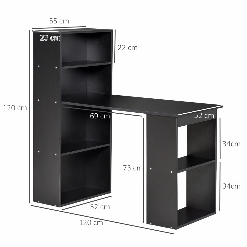 Scrivania per computer con cassetti e scaffali ¨C Minimal ¨C 120x55x120 cm nero