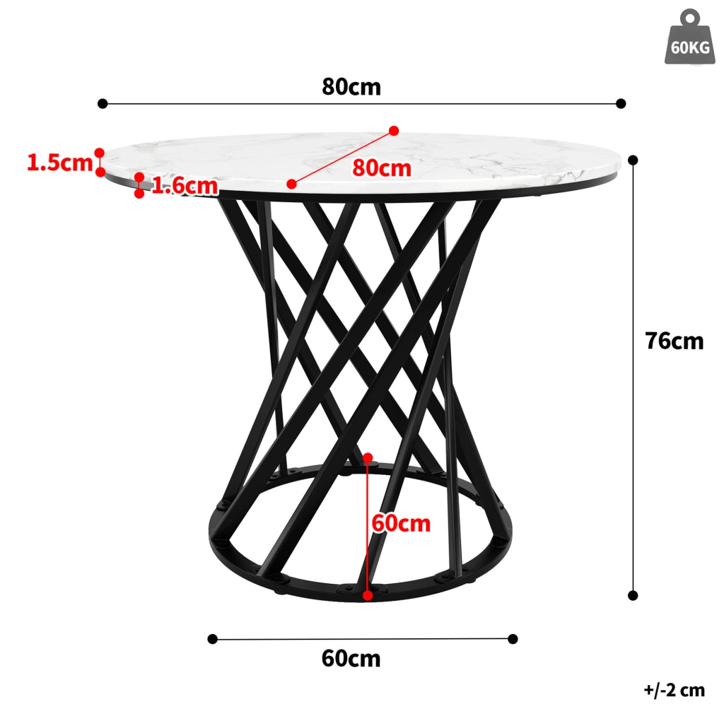 Tavolo da pranzo rotondo 80x80x76 cm in MDF e metallo; nero e bianco