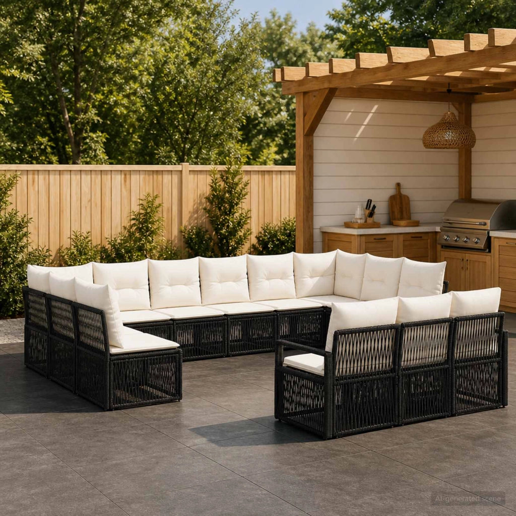 Set Divano da Giardino 13 pz Nero polyrattan 3435862