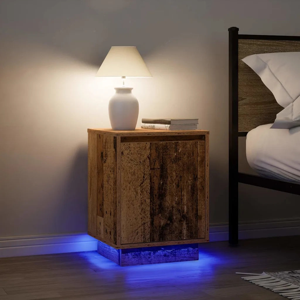 Comodino con Luci LED Legno Antico 38x34x50 cm 861279