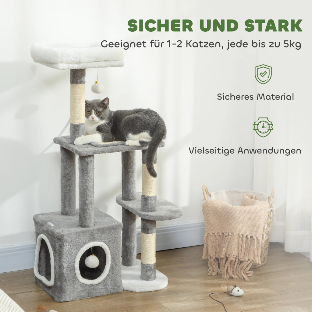 Torre per Gatti con Piattaforma e Tana ¨C Minimal ¨C Grigio 55x40x107 cm