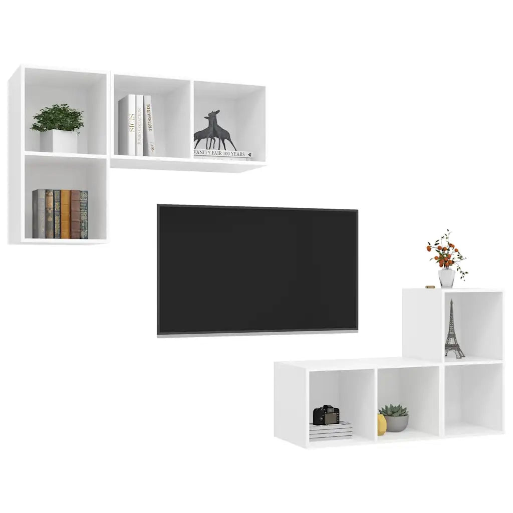 Mobili TV a Parete 4 pz-Set di 4 Credenza per TV sospesa Bianco in Legno Multistrato