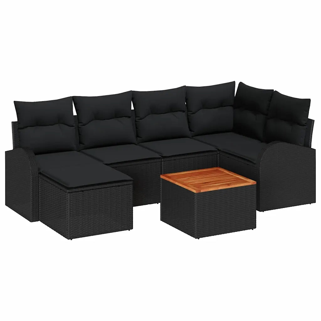 Set Divano da Giardino con cuscino 7 pcs Nero polyrattan