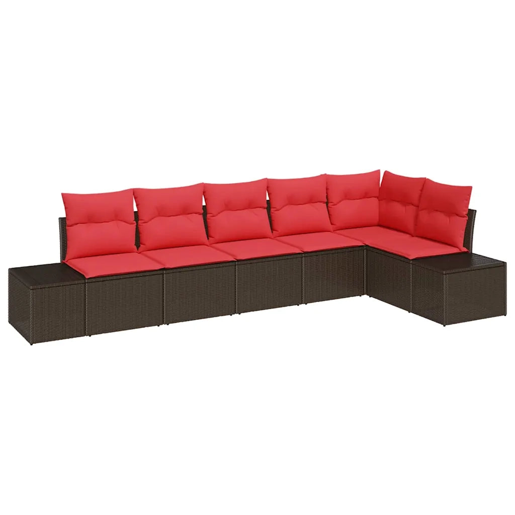 Set Divano da Giardino 6 pz Marrone e Rosso polyrattan 3355753