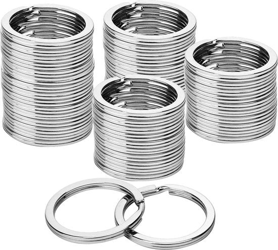 Set di 100 anelli per chiave in acciaio inossidabile da 30 mm