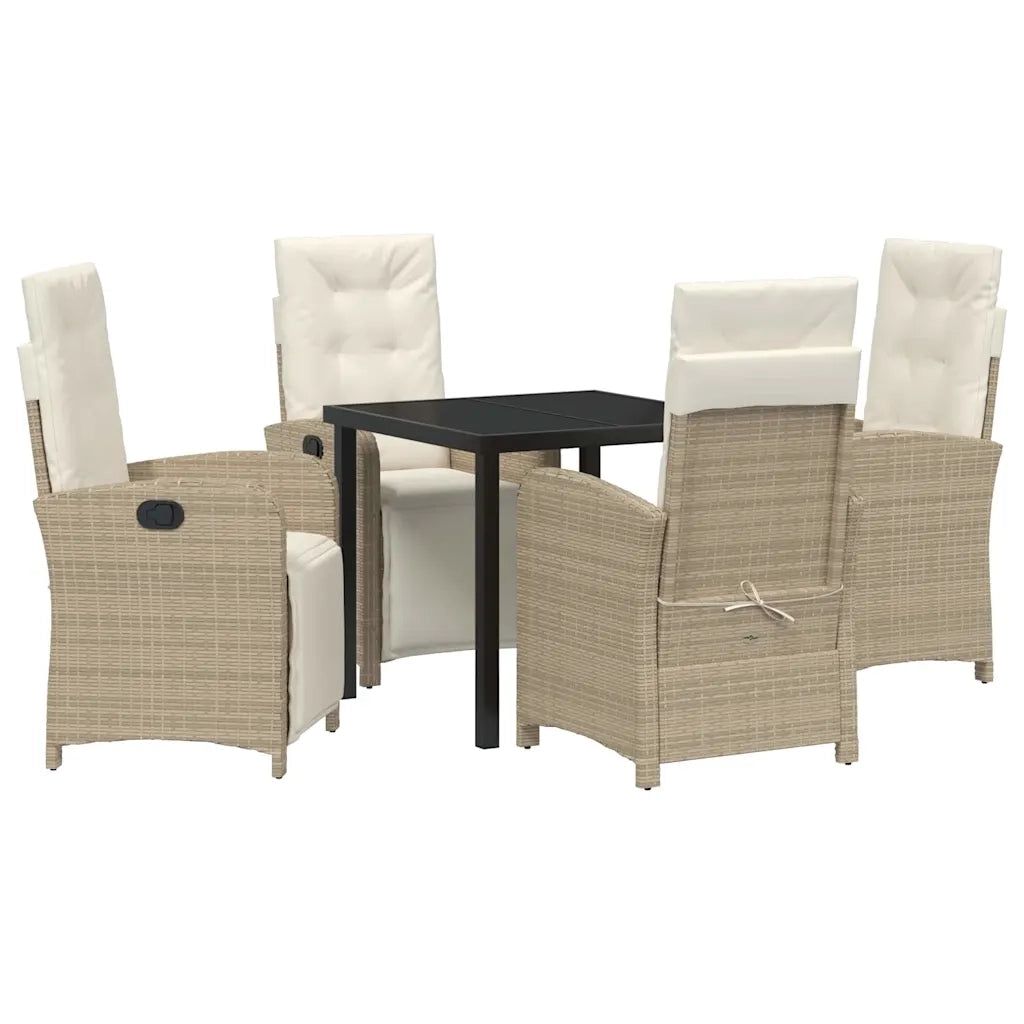 Set da Pranzo per Giardino con cuscino 5 pcs Beige polyrattan