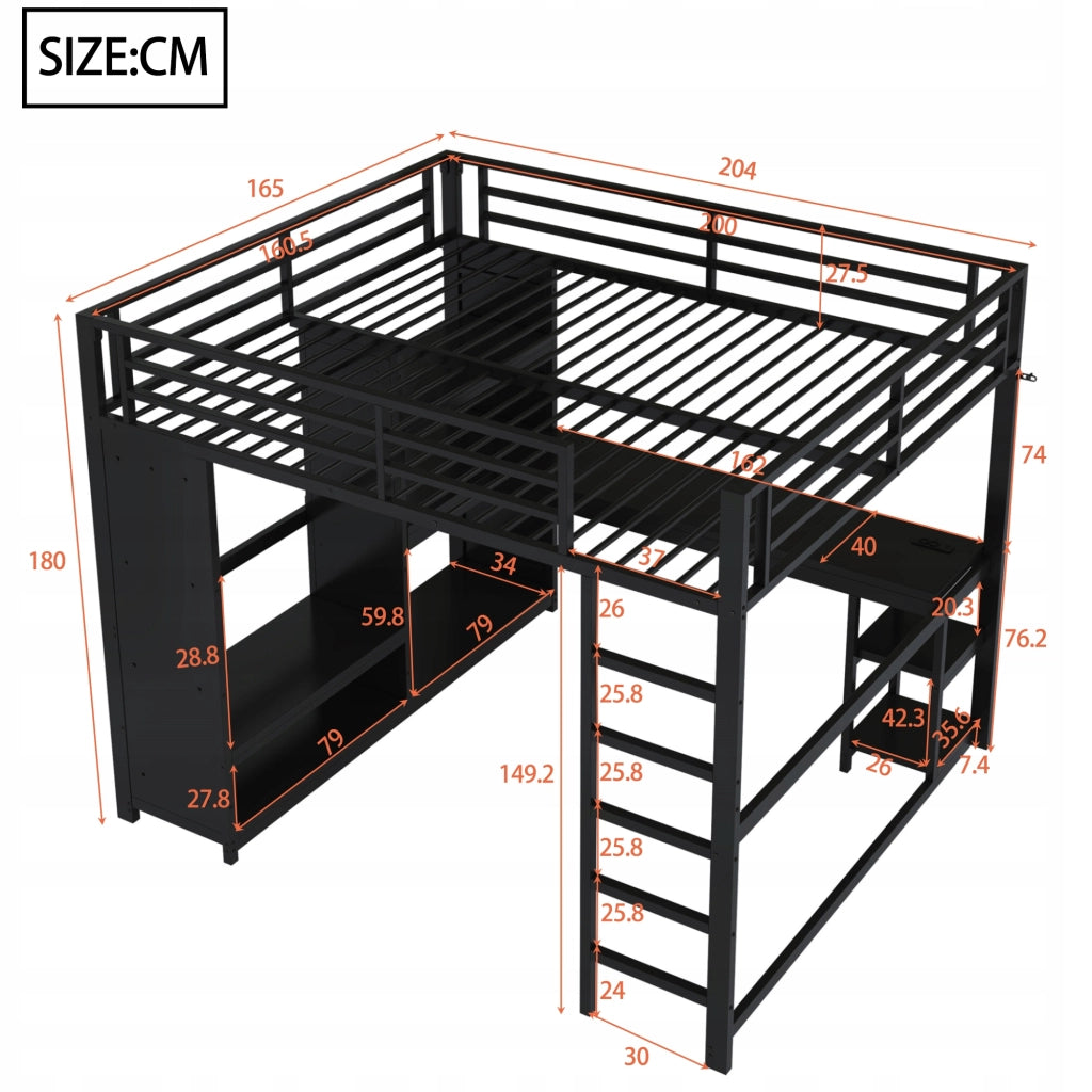 Letto gaming con scrivania e armadio - Xylo - 160x200 - Nero - Luci LED
