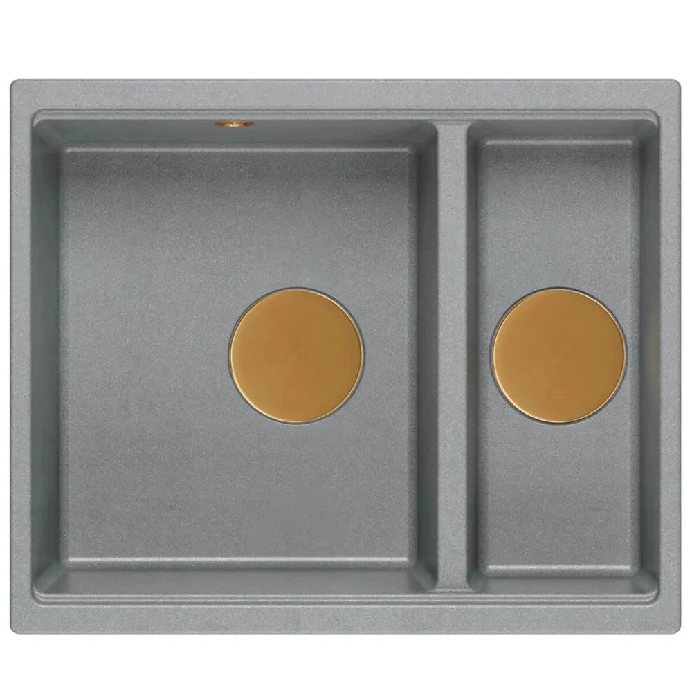 Lavello In Granito Logan 150 Grey Metallic Tappo rame spazzolato