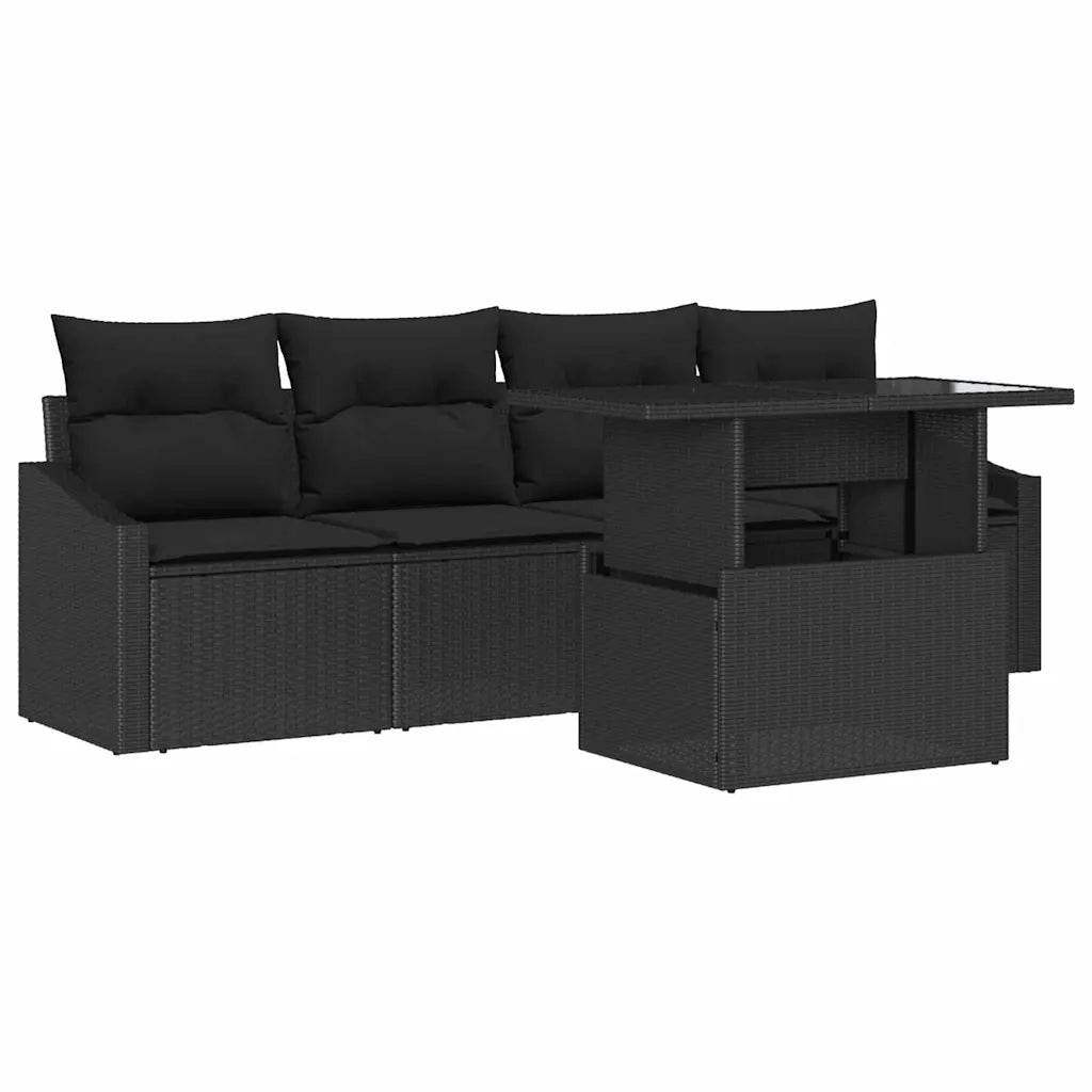 Set Divano da Giardino con cuscino 5 pcs Nero polyrattan 3348909