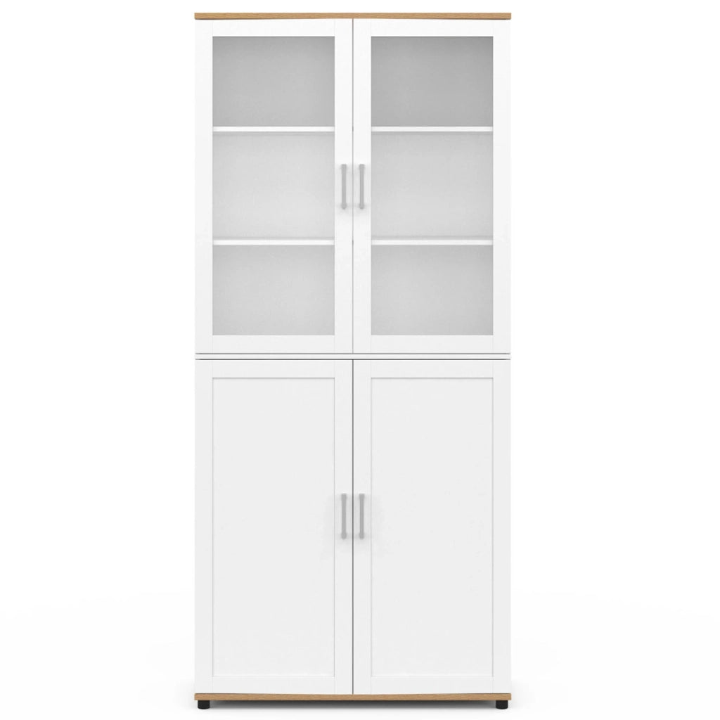 IDMarket - Mobiletto da bagno VITO a 4 ante, di cui 2 vetrate, bianco e legno