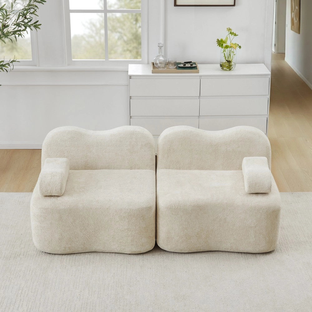 Divano Modulare 2 Posti con Cuscini e Braccioli ¨C Xylo ¨C Beige, Tessuto Morbido