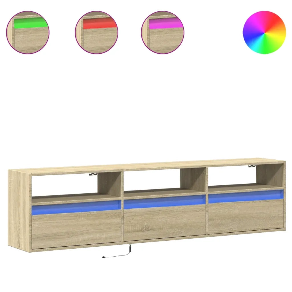 Mobile TV a Parete con LED Rovere Sonoma 180x31x45 cm 3307942
