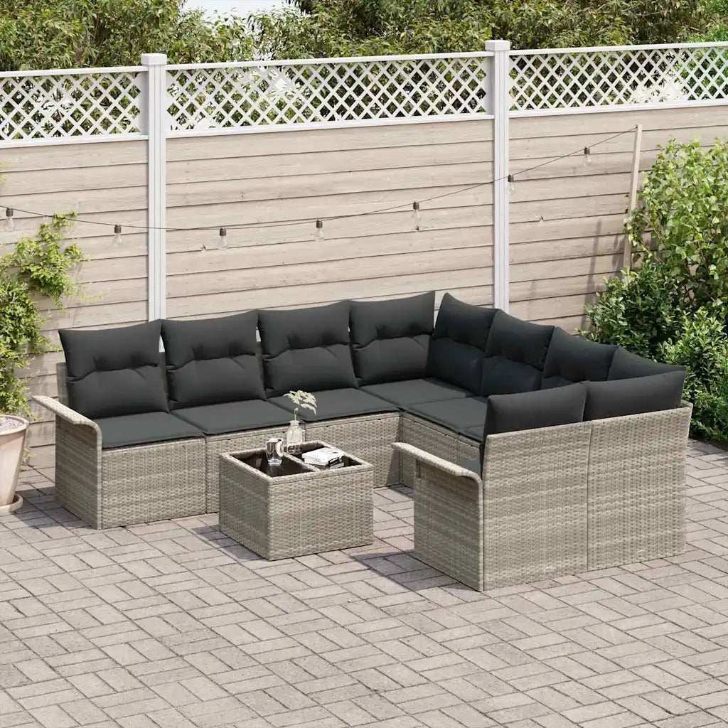 Set Divano da Giardino 9 pcs Grigio chiaro Poly Rattan 3345302