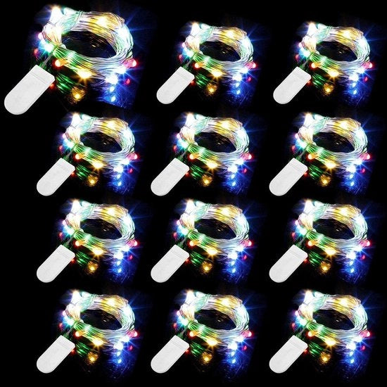 12 pacchi di cavi elettrici alimentati a batteria, 20 LED, 2 metro cavo elettrico in rame, filo elettrico argentato impermeabile, illuminazione bianca fredda.