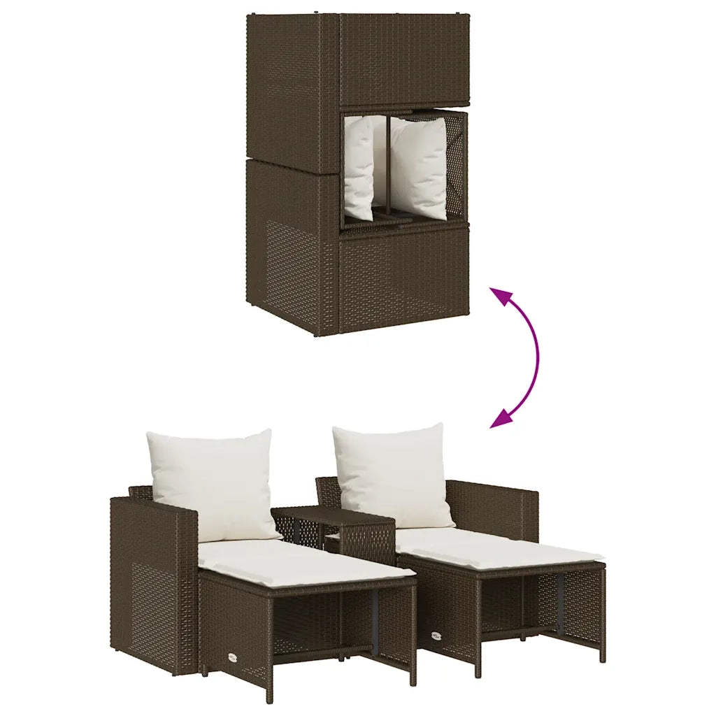 Set Divano da Giardino 5 pz | Set Salotto da Giardino con Cuscini Marrone in Polyrattan