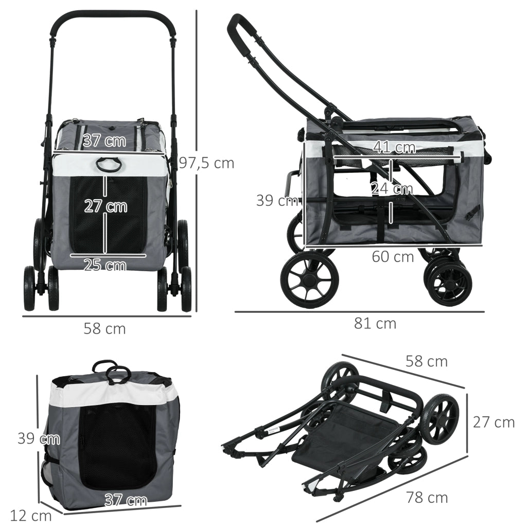 Carrello per Cani Piccoli Pieghevole ¨C zephmum ¨C Grigio