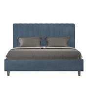 BS COM Letto queen size con rete imbottito 150x190 microfibra blu