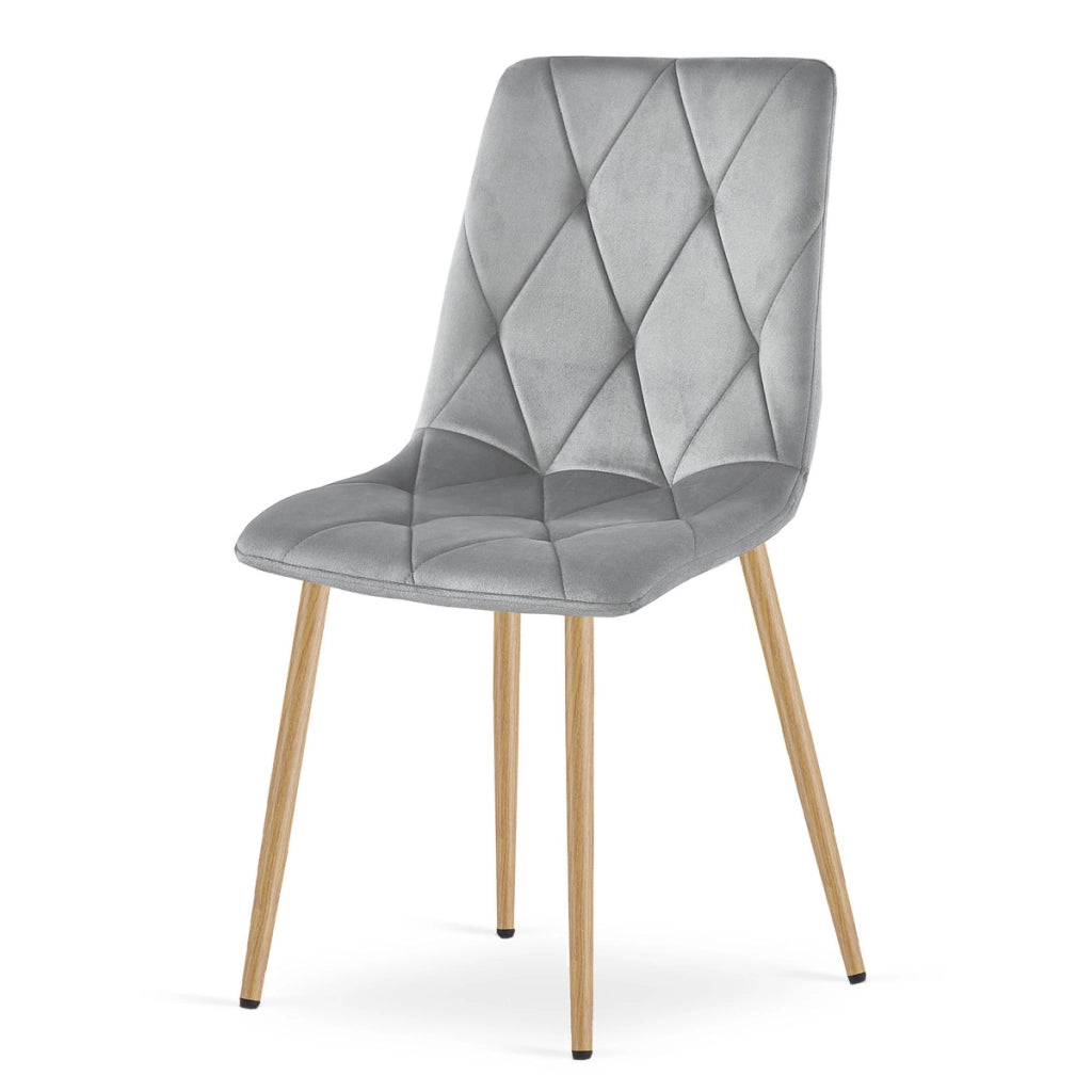Sedia Libra in velluto grigio chiaro con gambe effetto legno