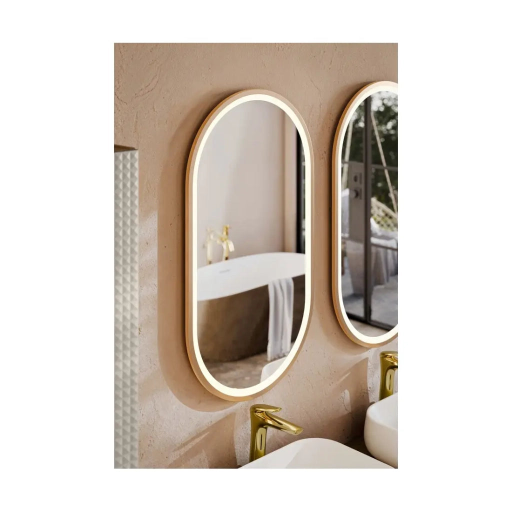 Specchio bagno LED dorato ovale 90x50 cm design