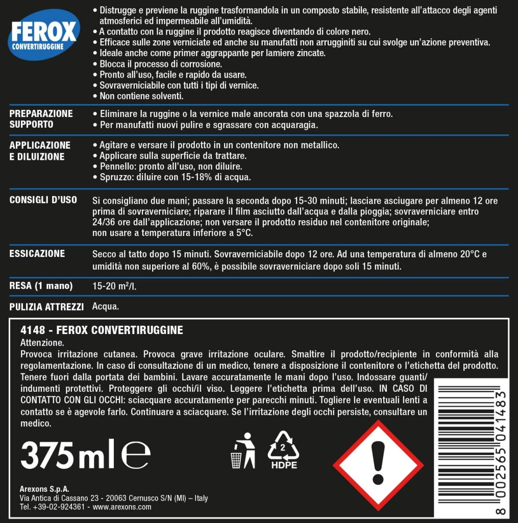 CONVERTITORE DI RUGGINE 'FEROX' 375 ml - AREXONS
