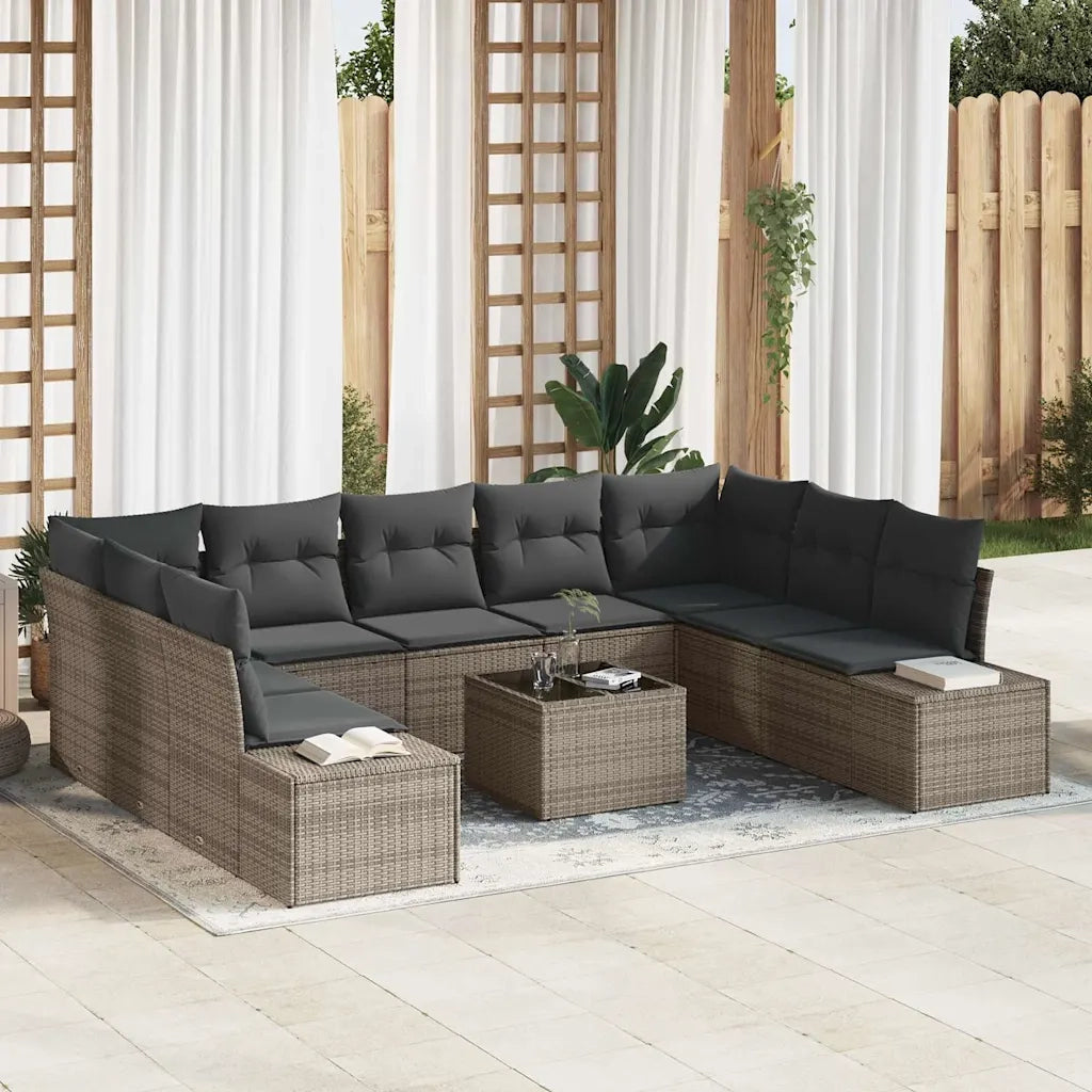 Set Divano da Giardino con cuscino 10 pcs Grigio polyrattan 3347229