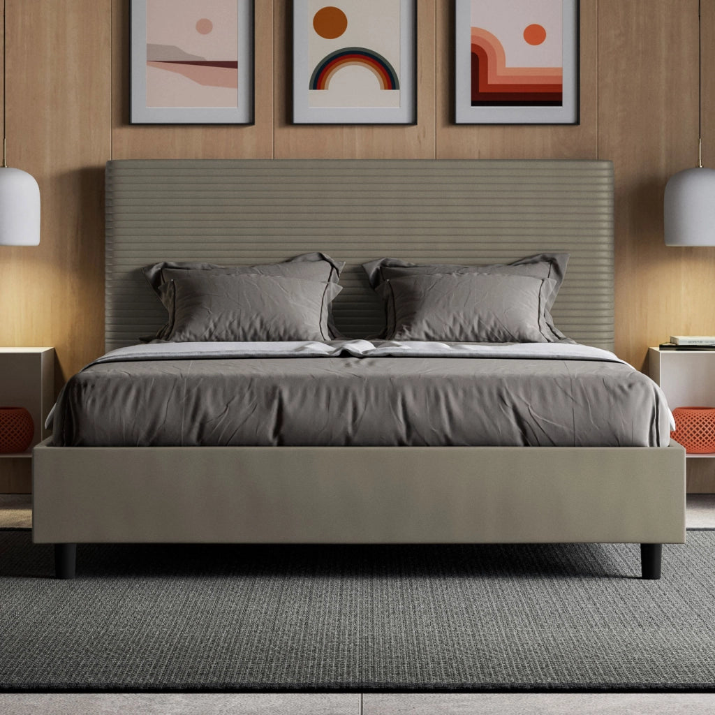 BS COM Letto matrimoniale king size senza rete imbottito 170x190 similpelle cappuccino