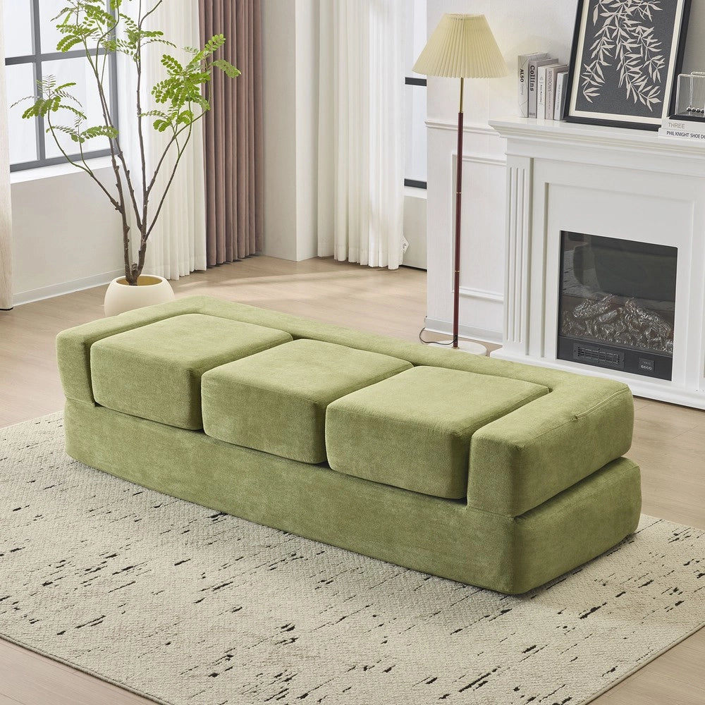 Divano Letto con Poggiapiedi Chenille ¨C Xylo ¨C Verde, Schiuma ad Alta Elasticit¨¤