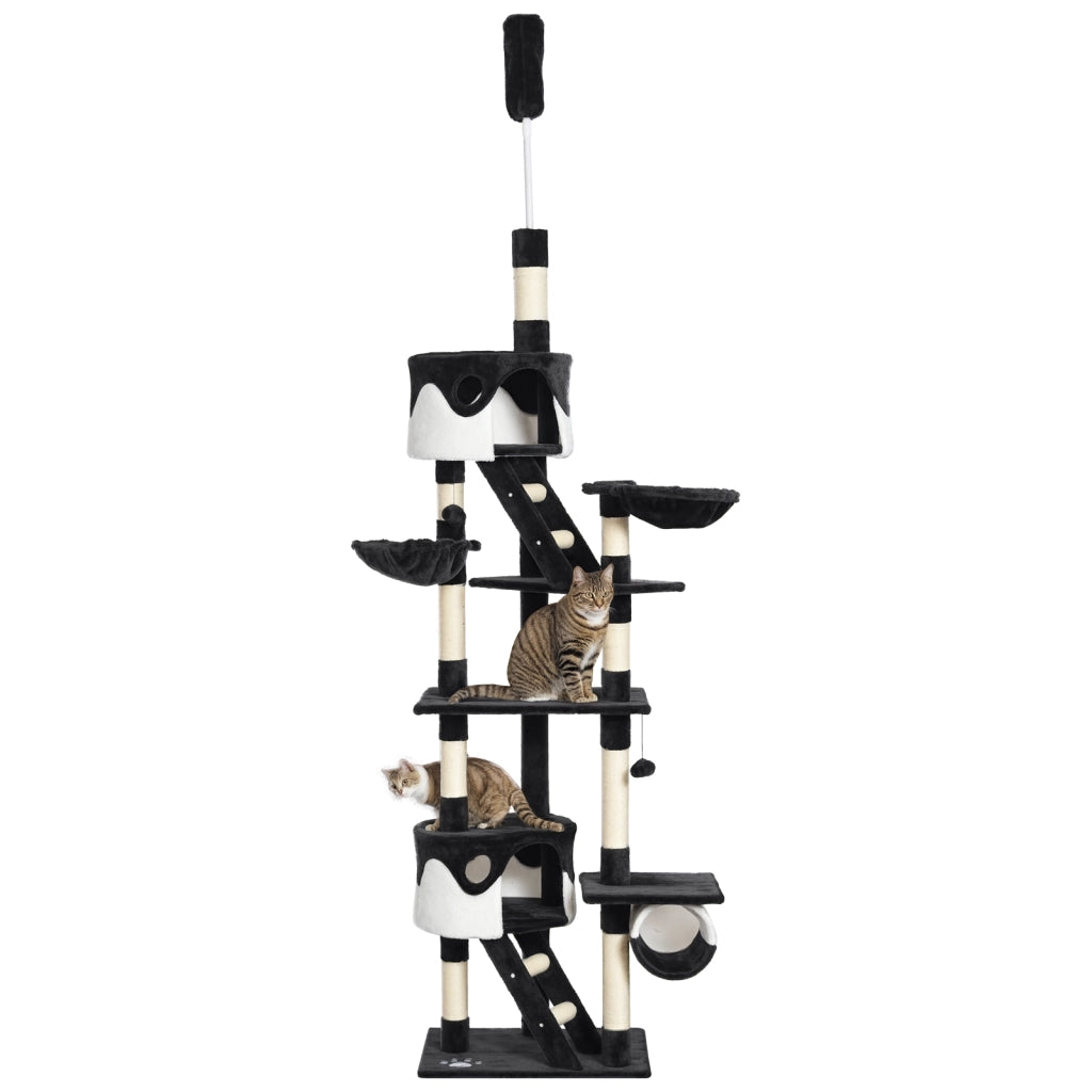 Albero Tiragraffi per Gatti Multilivello con Cucce e Amache ¨C Minimal ¨C Grigio Scuro e Bianco