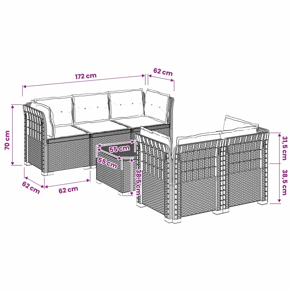 Divano da Giardino 5 Posti con Cuscini Stile Rattan PP 3443908