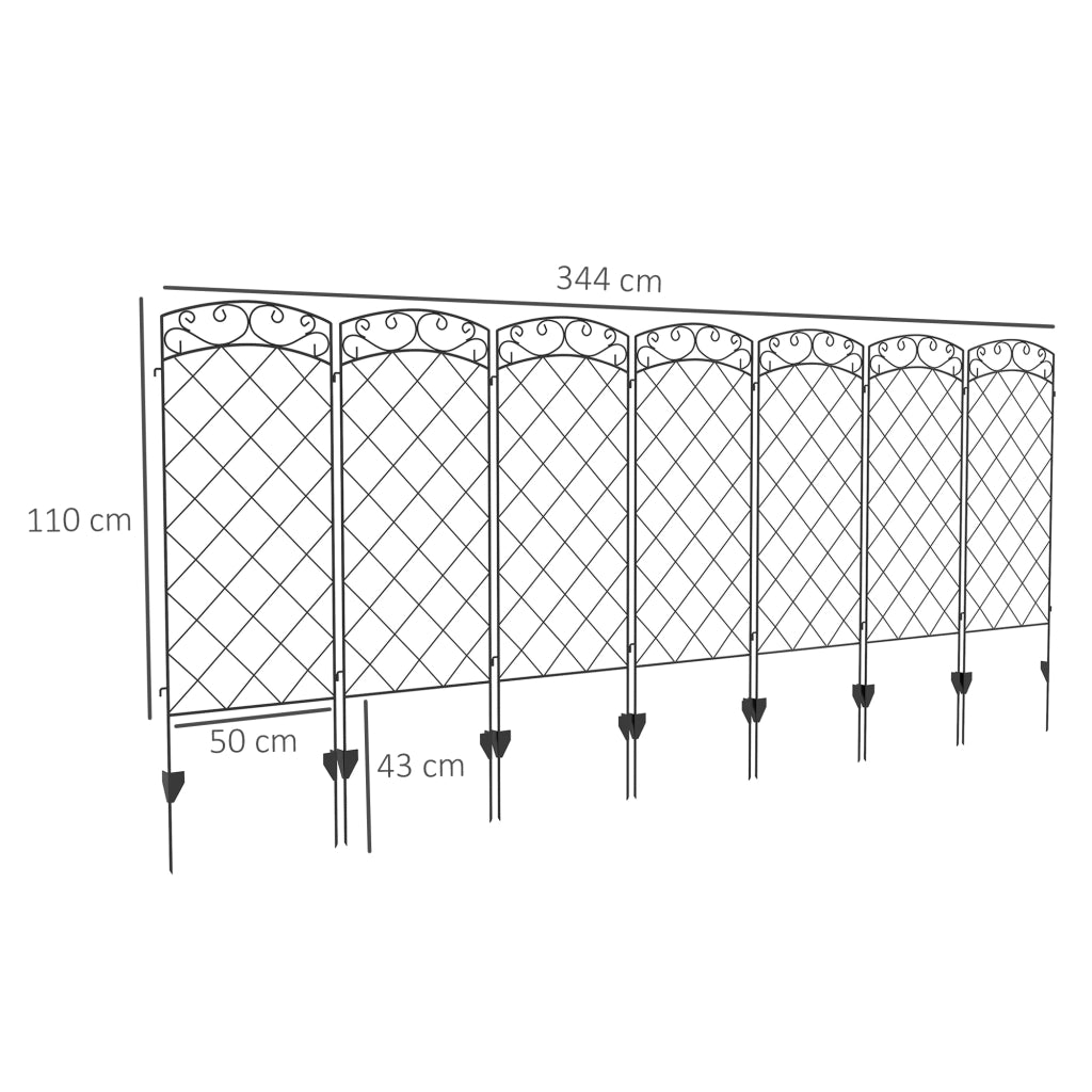 Recinzione Giardino Decorativa ¨C Minimal ¨C 7 Pezzi Metallo Nero 344x110 cm