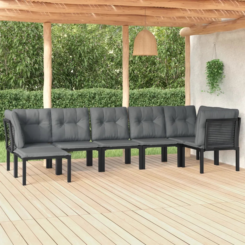 Set Salotto da Giardino 7 pz | Set di Mobili da Esterno Nero e Grigio in Polyrattan