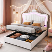 LETTO IMBOTTITO 140x200 cm Bianco con LED e contenitore idraulico
