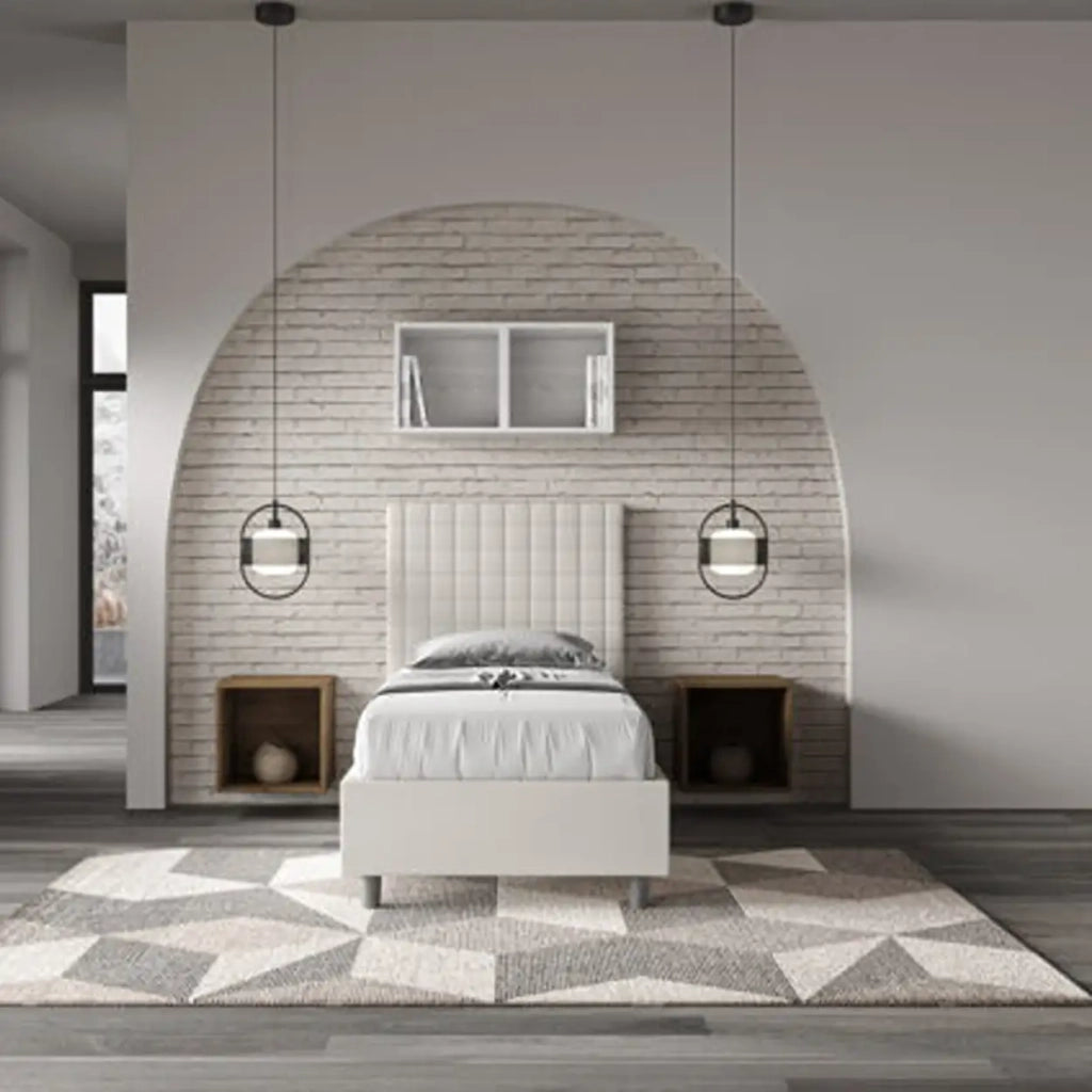 Letto singolo contenitore imbottito 90x200 similpelle bianco Sunny