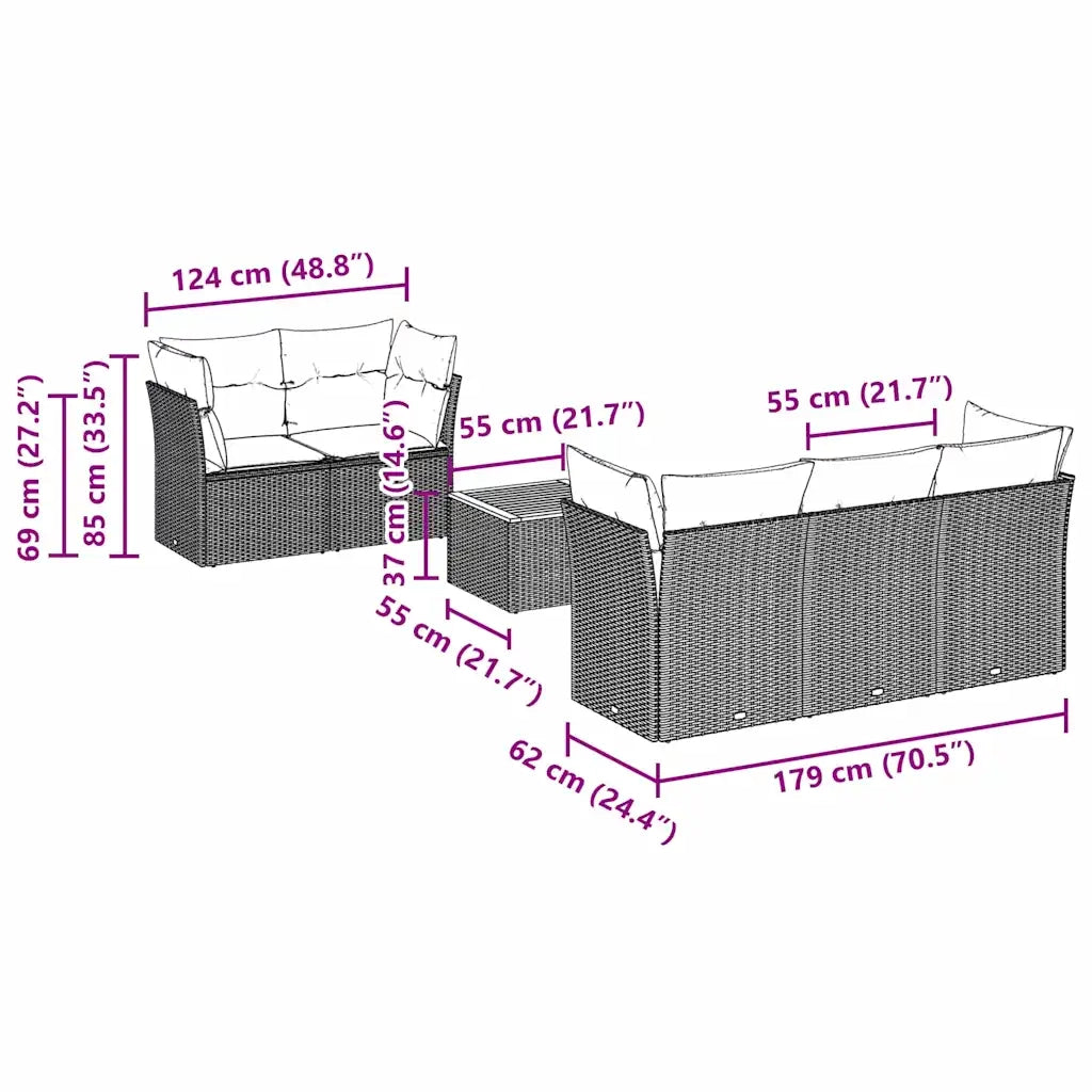 Set Divano da Giardino 6 pz con Cuscini Nero in Polyrattan 3255811