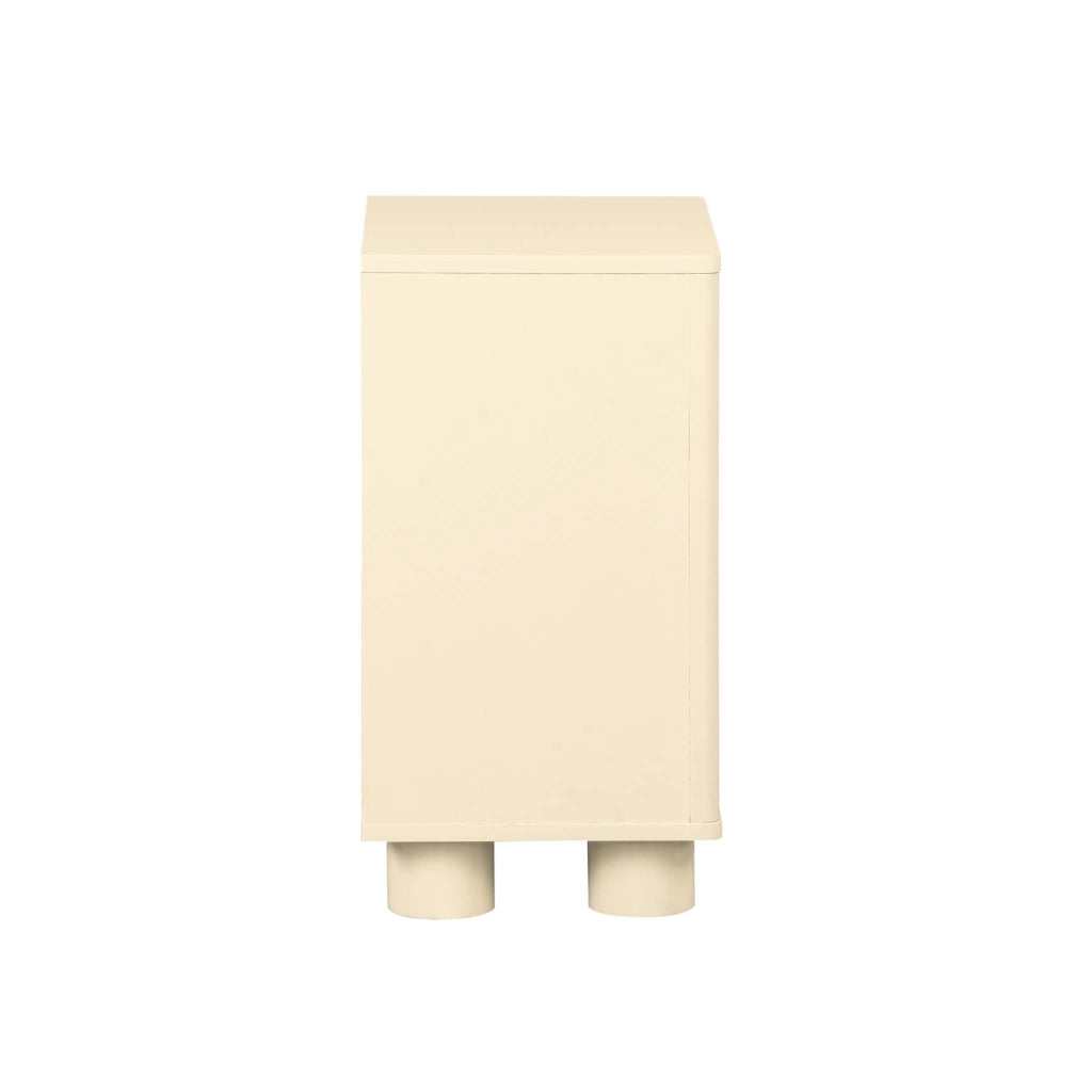 Comodino effetto legno di mango con 1 anta reversibile, beige