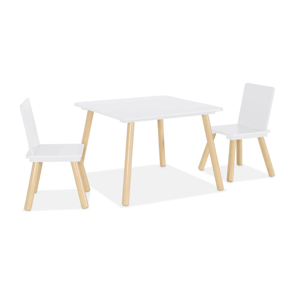 Tavolo quadrato per bambini con 2 sedie, bianco