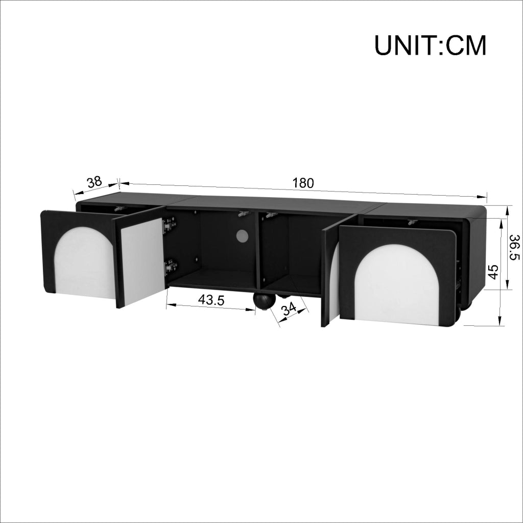 Cassettiera TV nera e bianca in MDF lunghezza 180 cm