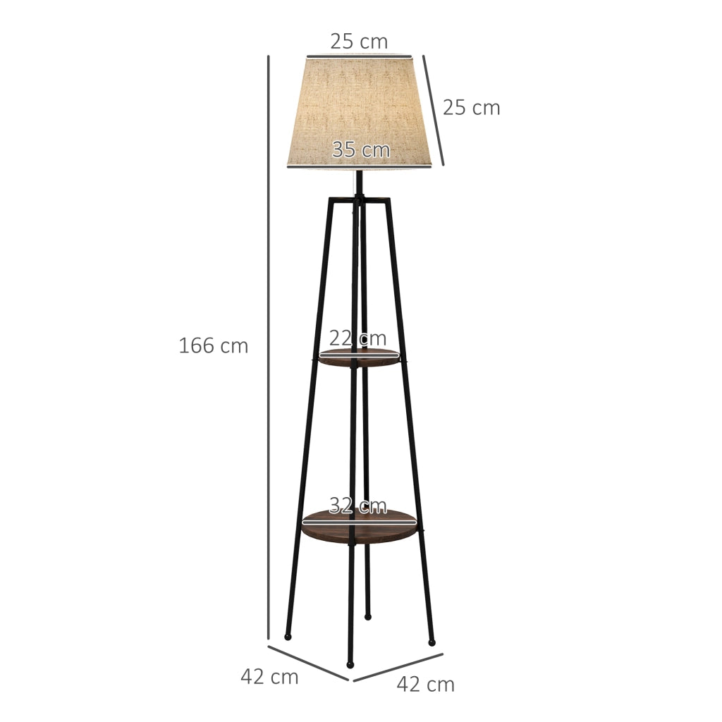 Lampada da Terra a 2 Ripiani ¨C Minimal ¨C Nero Marrone 42x166 cm