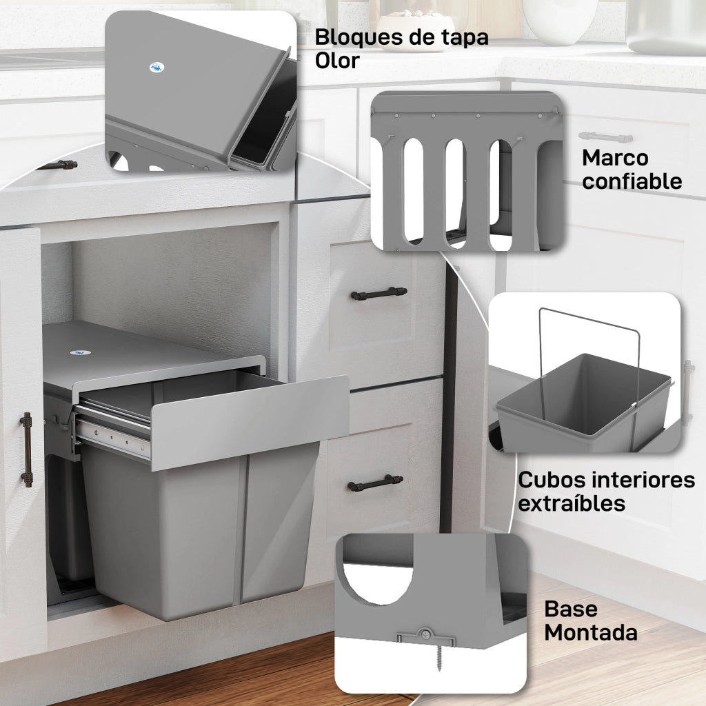 Pattumiera Estraibile Sottolavello ¨C Xylo ¨C 2 Contenitori 30L Grigio Chiaro