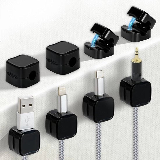 Cable Holder Magnetico - Gestione Cavi Efficiente - 8 Pezzi - Nero