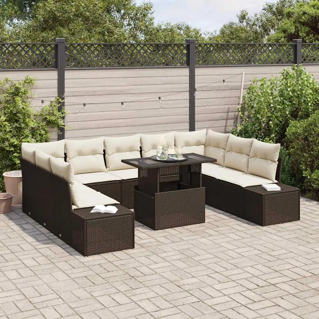 Set Divano da Giardino 10 pcs Marrone e Crema polyrattan 3349244