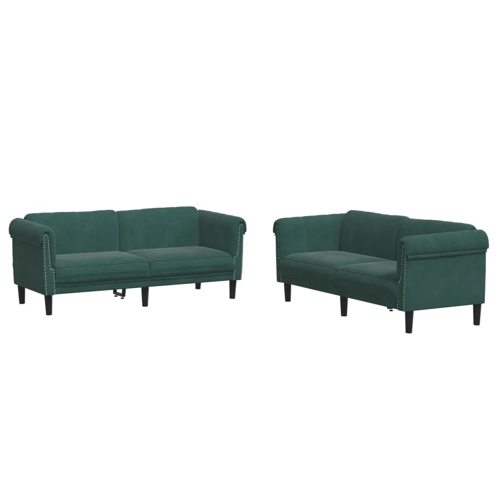 Set di Divani 2 pz Verde Scuro in Velluto