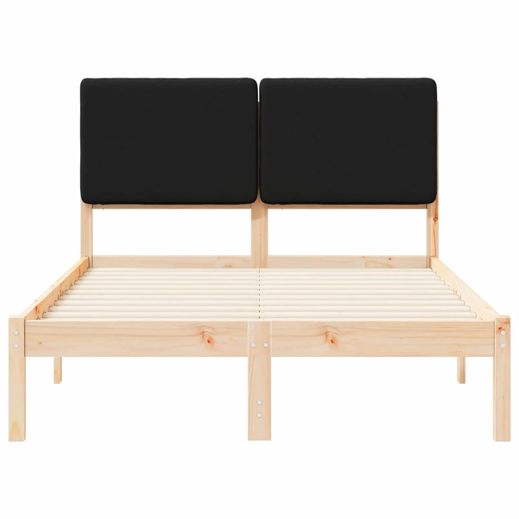 Letto matrimoniale | Letto per adulti | Letto con Testiera Rivestita Nero 135 x 190 cm Pino massello