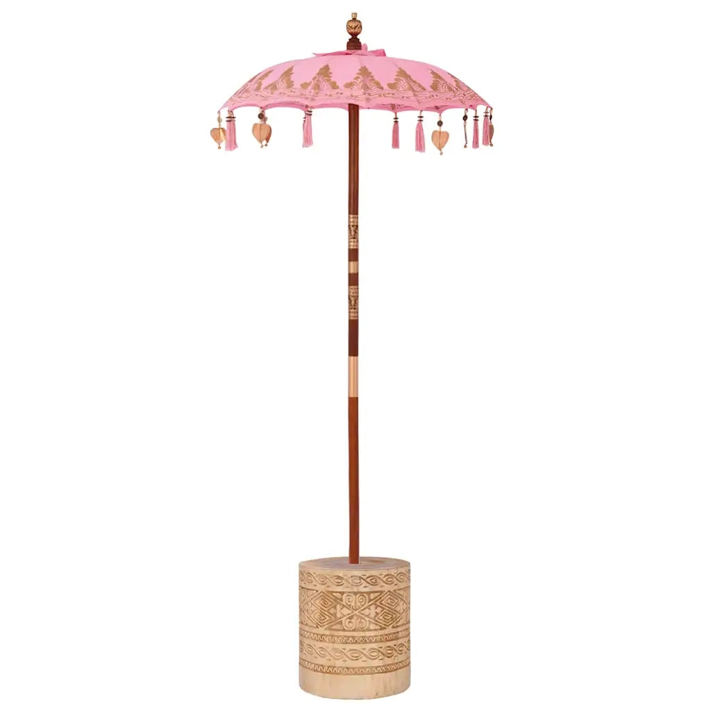 Parasol con Base Rosa e Marrone 250 cm Cotone e Legno 3356916