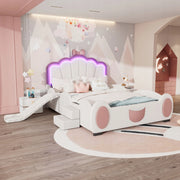 Letto per bambini 140x200 - Xylo - Rosa e bianco con LED