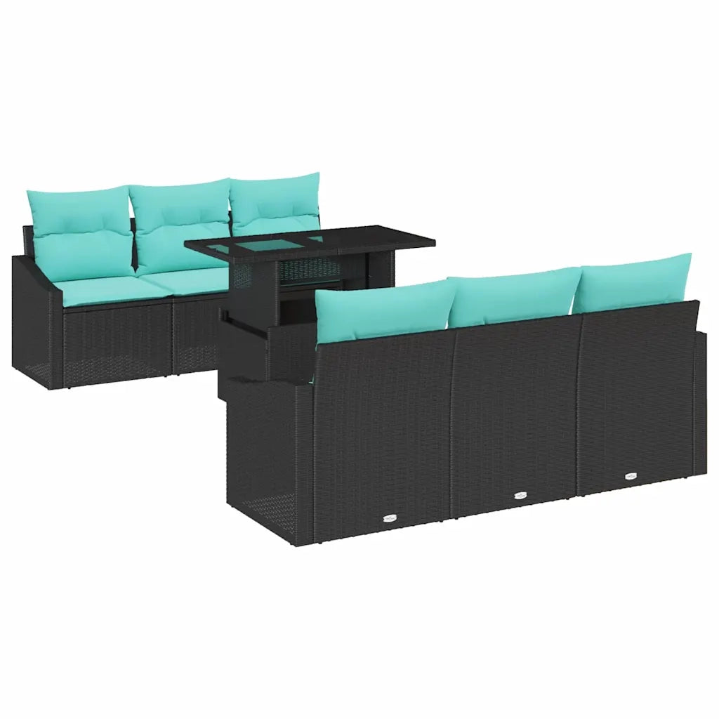 Set Divano da Giardino con cuscino 7 pcs Nero e blu polyrattan 3348932