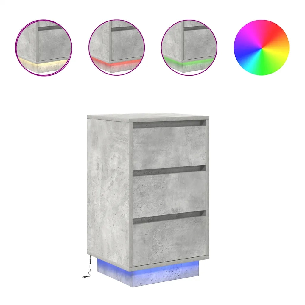 Comodino con Luci LED Grigio Cemento 38x34x65 cm 861304